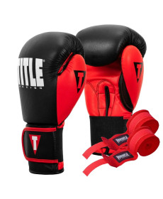 Рукавички боксерські шкіряні з бинтами TITLE Boxing Dynamic Strike розмір 12 унцій, чорно-червоні