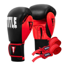 Рукавички боксерські шкіряні з бинтами TITLE Boxing Dynamic Strike розмір 14 унцій, чорно-червоні
