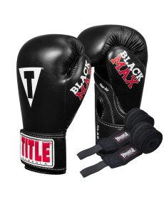 Рукавички боксерські з бинтами TITLE Classic Black Max розмір 8 унцій, чорні