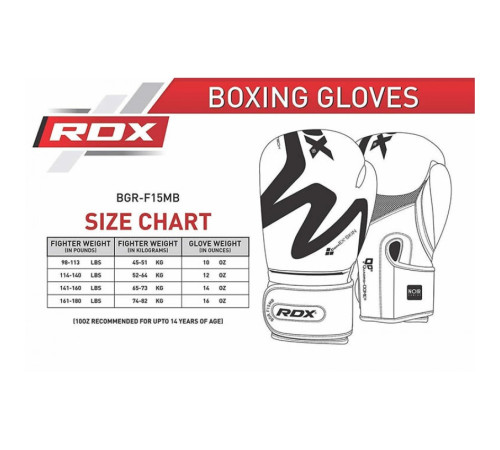 Рукавички боксерські RDX F15 10 унцій, чорні