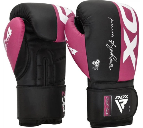 Боксерські рукавиці RDX BOXING GLOVES REX F4 12 унцій, чорно-рожеві
