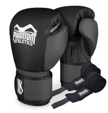 Рукавички боксерські з бинтами Phantom Reaper розмір 12 унцій, чорно-сірі