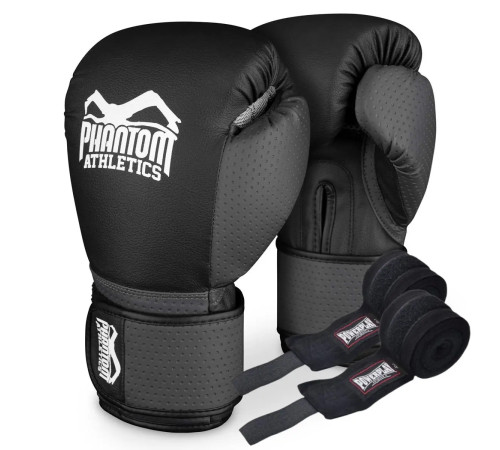 Рукавички боксерські з бинтами Phantom Reaper розмір 12 унцій, чорно-сірі