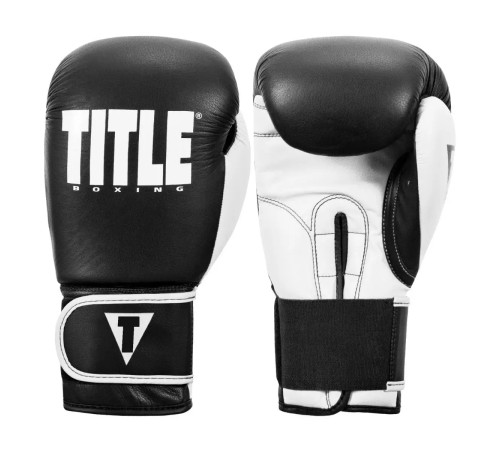 Рукавички боксерські шкіряні з бинтами TITLE Boxing Dynamic Strike розмір 14 унцій, чорно-білі