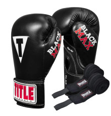 Рукавички боксерські з бинтами TITLE Classic Black Max розмір 12 унцій, чорні