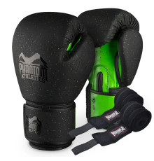 Рукавички боксерські з бинтами Phantom Galaxy розмір 10 унцій, чорно-зелені