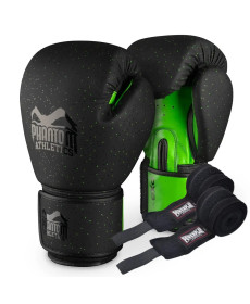 Рукавички боксерські з бинтами Phantom Galaxy розмір 10 унцій, чорно-зелені