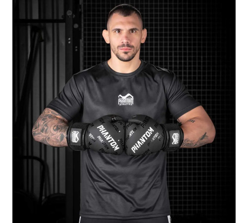 Рукавички боксерські з бинтами Phantom APEX Velcro розмір 12 унцій, чорно-білі