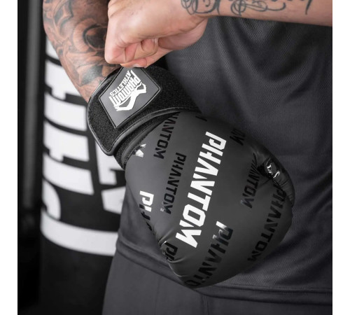 Рукавички боксерські з бинтами Phantom APEX Velcro розмір 12 унцій, чорно-білі