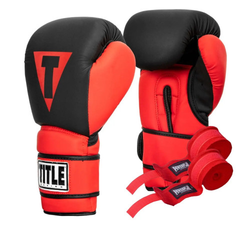 Рукавички боксерські з бинтами TITLE Boxing Guts and Glory розмір 16 унцій, чорно-червоні