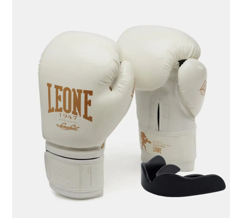 Рукавички боксерські з капою Leone GN059W розмір 14 унцій, біло-золотисті