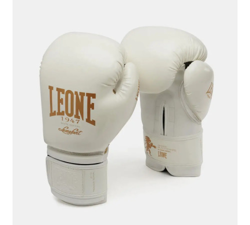Рукавички боксерські з капою Leone GN059W розмір 14 унцій, біло-золотисті
