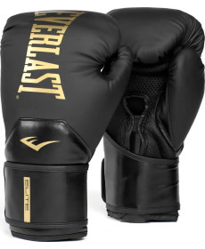 Боксерські рукавиці Everlast ELITE 2 BOXING GLOVES 14 унцій, чорно-золотий