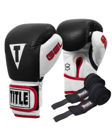 Рукавички боксерські шкіряні з бинтами TITLE Boxing Gel розмір 10 унцій, чорні