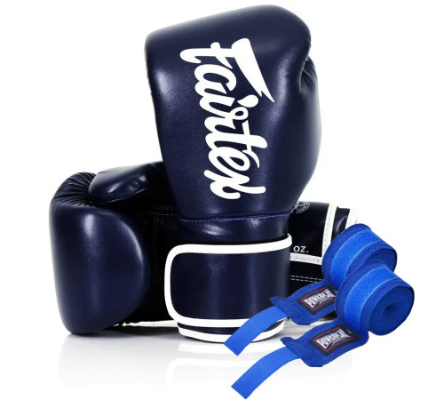 Рукавички боксерські з бинтами Fairtex BGV14 14 унцій, темно-сині