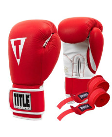 Рукавички боксерські шкіряні з бинтами TITLE Boxing Pro Style 3.0 розмір 12 унцій, червоно-білі