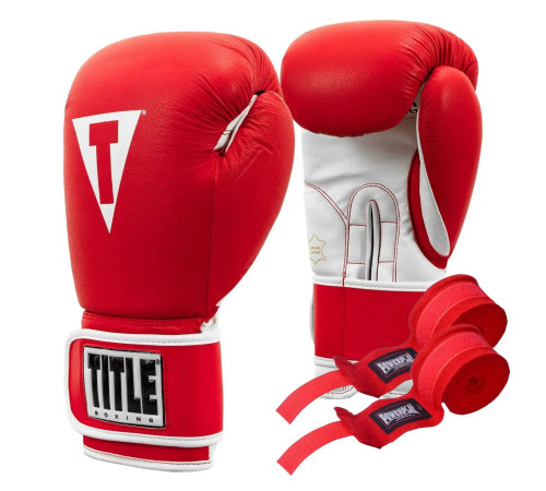 Рукавички боксерські шкіряні з бинтами TITLE Boxing Pro Style 3.0 розмір 12 унцій, червоно-білі