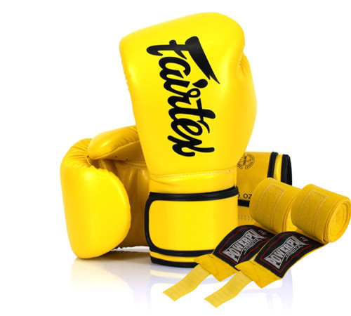 Рукавички боксерські з бинтами Fairtex BGV14 Yellow 10 унцій Рукавички боксерські з бинтами Fairtex BGV14 Yellow 10 унцій