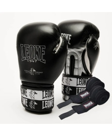 Рукавички боксерські з бинтами Leone GN208 ICONIC розмір 10 унцій, чорні