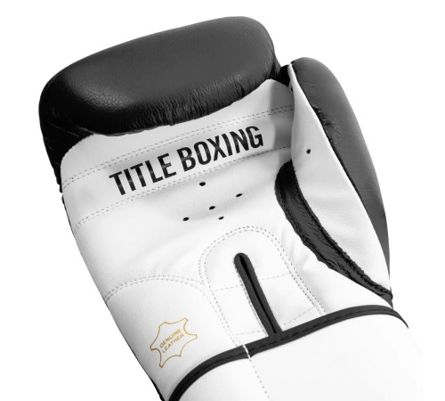 Рукавички боксерськ шкіряні з бинтами TITLE Premier Leather розмір 12 унцій, чорно-білі