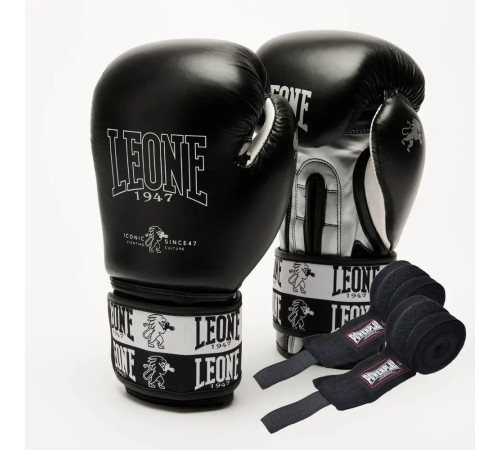 Рукавички боксерські з бинтами Leone GN208 ICONIC розмір 16 унцій, чорні