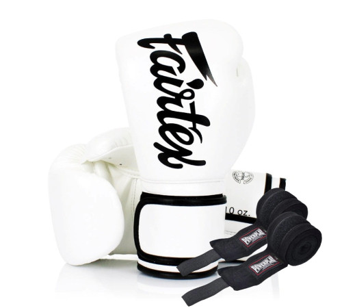 Рукавички боксерські з бинтами Fairtex BGV14 White 14 унцій Рукавички боксерські з бинтами Fairtex BGV14 White 14 унцій
