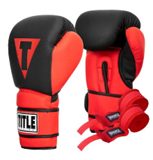 Рукавички боксерські з бинтами TITLE Boxing Guts and Glory розмір 10 унцій, чорно-червоні