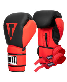 Рукавички боксерські з бинтами TITLE Boxing Guts and Glory розмір 10 унцій, чорно-червоні