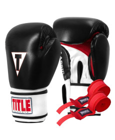 Рукавички боксерські шкіряні з бинтами TITLE Classic Leather 2.0 розмір 10 унцій, чорно-білі
