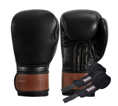Рукавички боксерські шкіряні з бинтами TITLE Boxing Honorary розмір 12 унцій, чорні