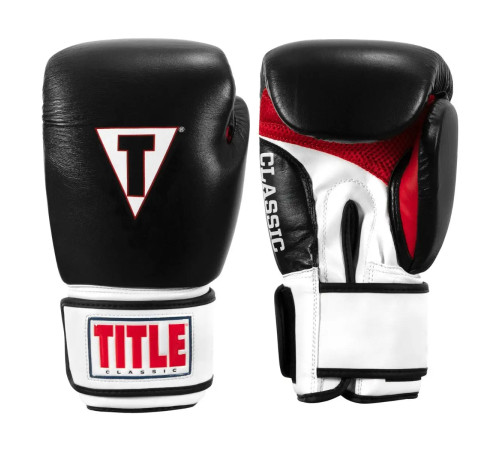 Рукавички боксерські шкіряні з бинтами TITLE Classic Leather 2.0 розмір 18 унцій, чорно-білі