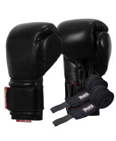 Рукавички боксерські шкіряні з бинтами TITLE Boxing Ko-Vert розмір 12 унцій, чорні