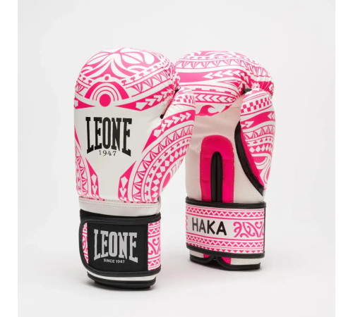 Рукавички боксерські Leone GN329 HAKA розмір 10 унцій, біло-рожеві