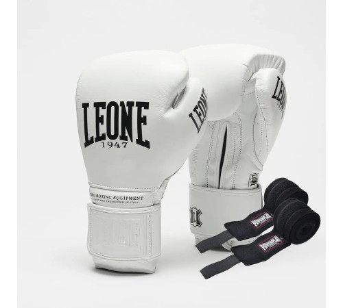 Рукавички боксерські з бинтами Leone GN111 THE GREATEST розмір 16 унцій, білі