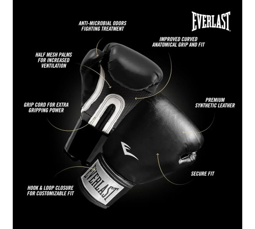 Боксерські рукавиці Everlast PROSTYLE 2 BOXING GLOVE 16 унцій, чорно-білі
