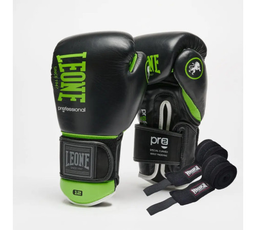 Рукавички боксерські з бинтами Leone GN115 PROFESSIONAL 2 розмір 12 унцій, чорні