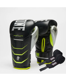 Рукавички боксерські з капою Leone GN110F REVO FLUO розмір 12 унцій, чорні
