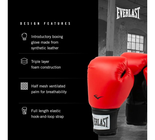 Боксерські рукавиці Everlast PROSTYLE 2 BOXING GLOVE 12 унцій, чорно-червоні