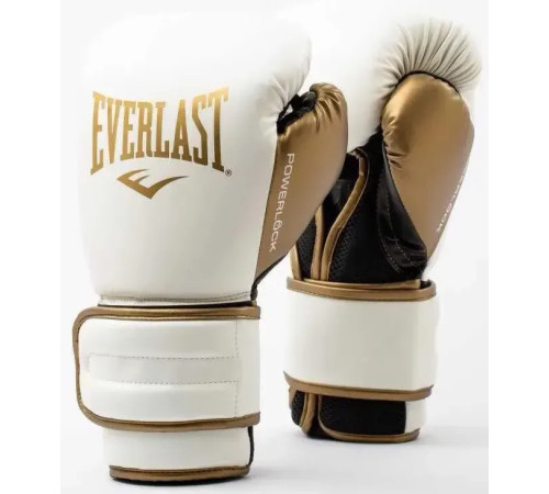 Боксерські рукавиці Everlast POWERLOCK 2R TRAINING GLOVE 12 унцій, біло-золотий