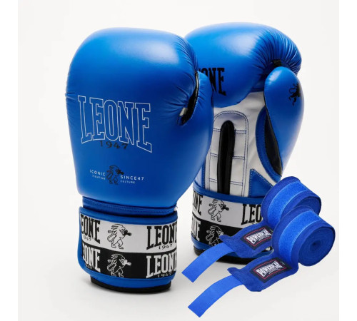 Рукавички боксерські з бинтами Leone GN208 ICONIC розмір 12 унцій, сині