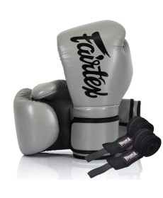 Рукавички боксерські з бинтами Fairtex BGV14 Grey 10 унцій