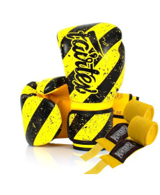 Рукавички боксерські з бинтами Fairtex BGV14Y 10 унцій, жовто-чорні