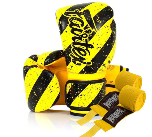 Рукавички боксерські з бинтами Fairtex BGV14Y 12 унцій, жовто-чорні