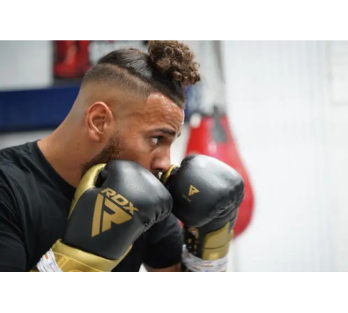 Рукавички боксерські з капою RDX MARK PRO SPARRING TRI LIRA 2 розмір 10 унцій, чорно-золотисті