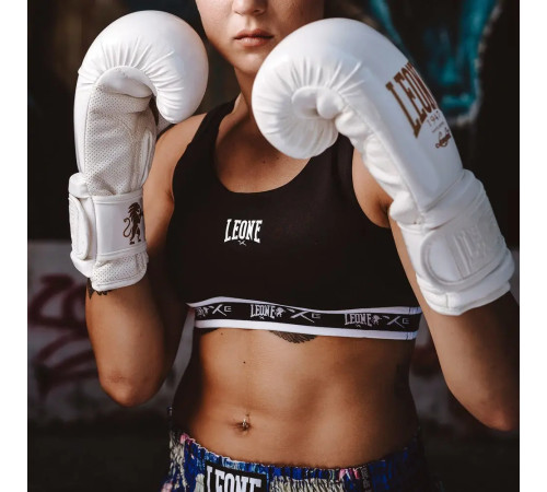 Рукавички боксерські з капою Leone GN059W розмір 16 унцій, біло-золотисті