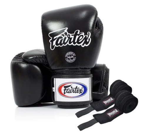 Рукавички боксерські з бинтами Fairtex BGV1 Black 18 унцій