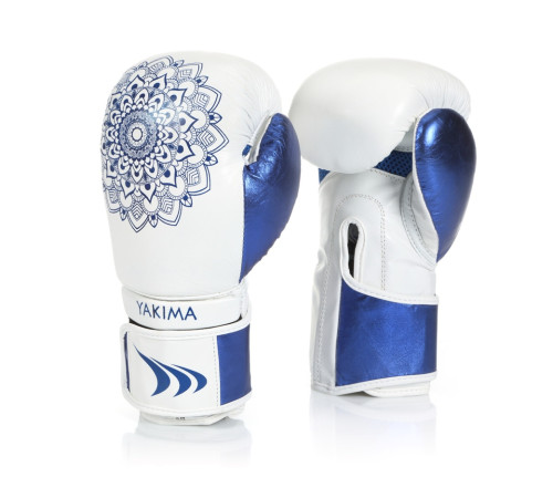 Рукавички боксерські жіночі Yakimasport MANDALA розмір 8 унцій, біло-блакитні