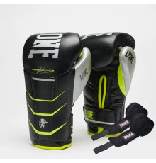 Рукавички боксерські з бинтами Leone GN110F REVO FLUO розмір 14 унцій, чорні