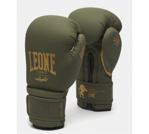 Рукавчики боксерські Leone Mono Military 14 унцій, зелено-золоті