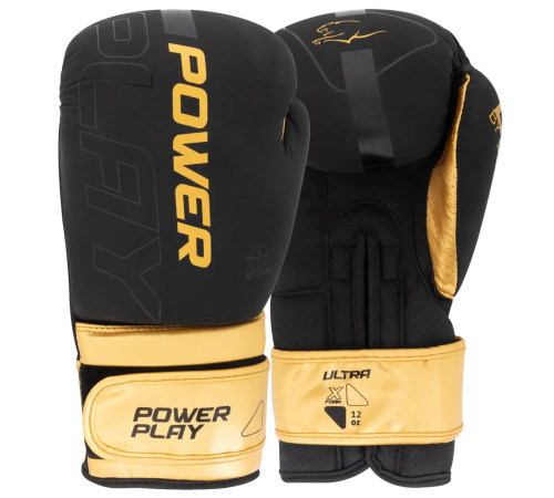 Рукавички боксерські PowerPlay 3024 Ultra Mat розмір 14 унцій, чорно-золотисті